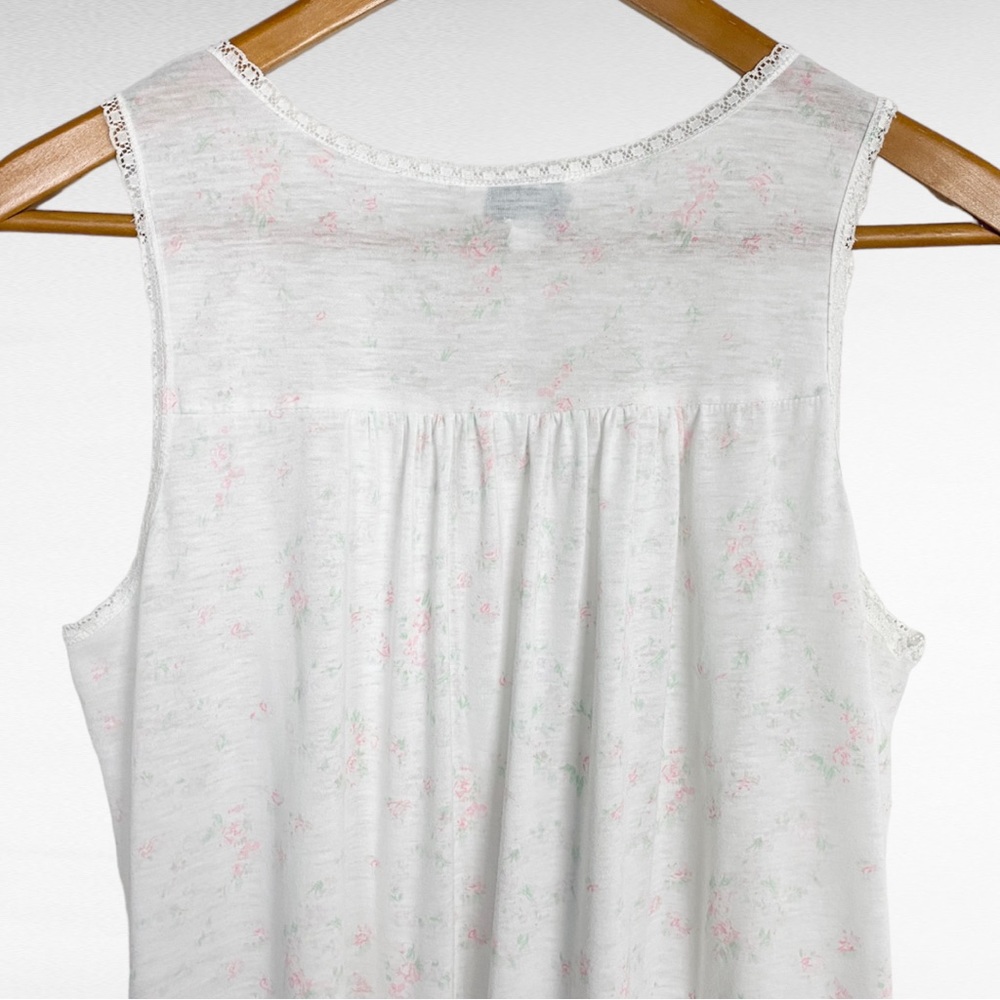 VINTAGE | Nicole White Pink Ditsy Florals Sleeveless Lace Ruffled Lounge Dress - Picture 9 of 10